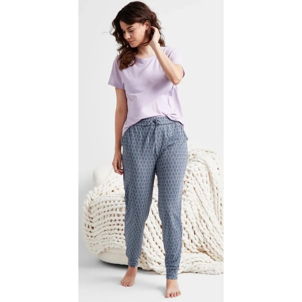 State of Day Womens Size 2X Jogger Pajama Pants in Gray Leafy Geo Print $40 1742
